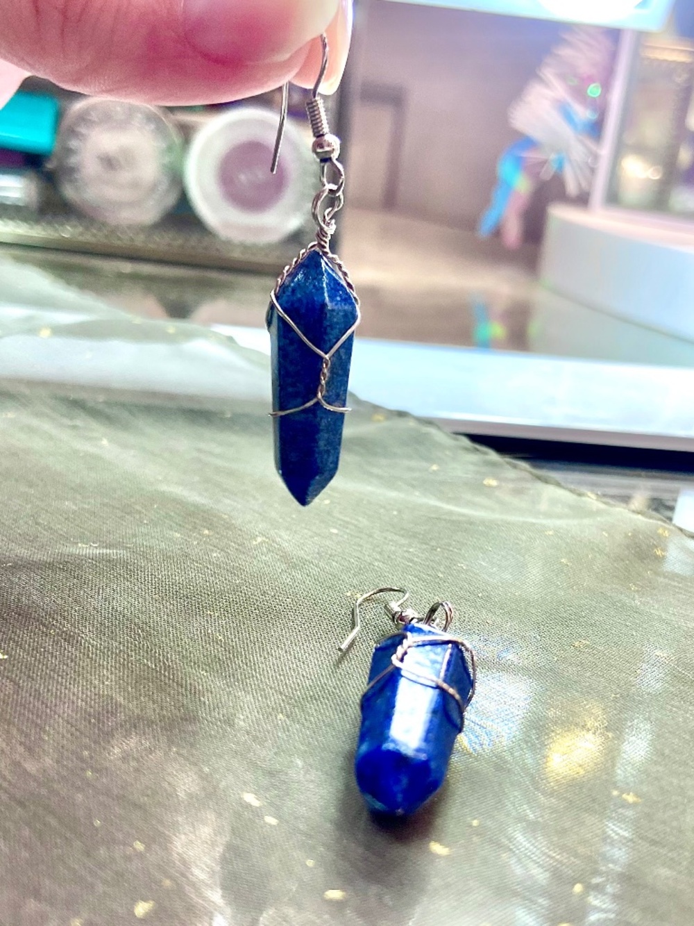 Lapis Lazuli Earrings Royal Blue Gem Stone Women’s Bohemian Chic Stylish Jewelry - Picture 3 of 3